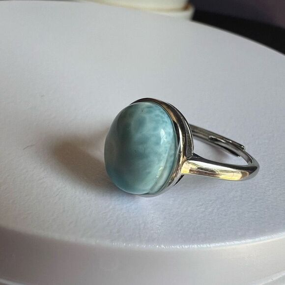 Larimar Crystal Oval Gemstone Ring Size 7 Adjustable (#3) - Picture 14 of 14